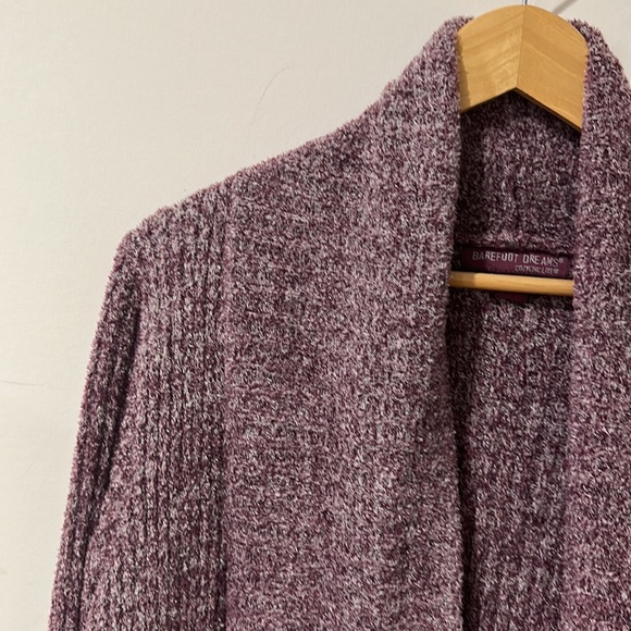 • BAREFOOT DREAMS • Montecito Cardi Heathered Plum Cozychic Lite Sweater Medium - Picture 4 of 5